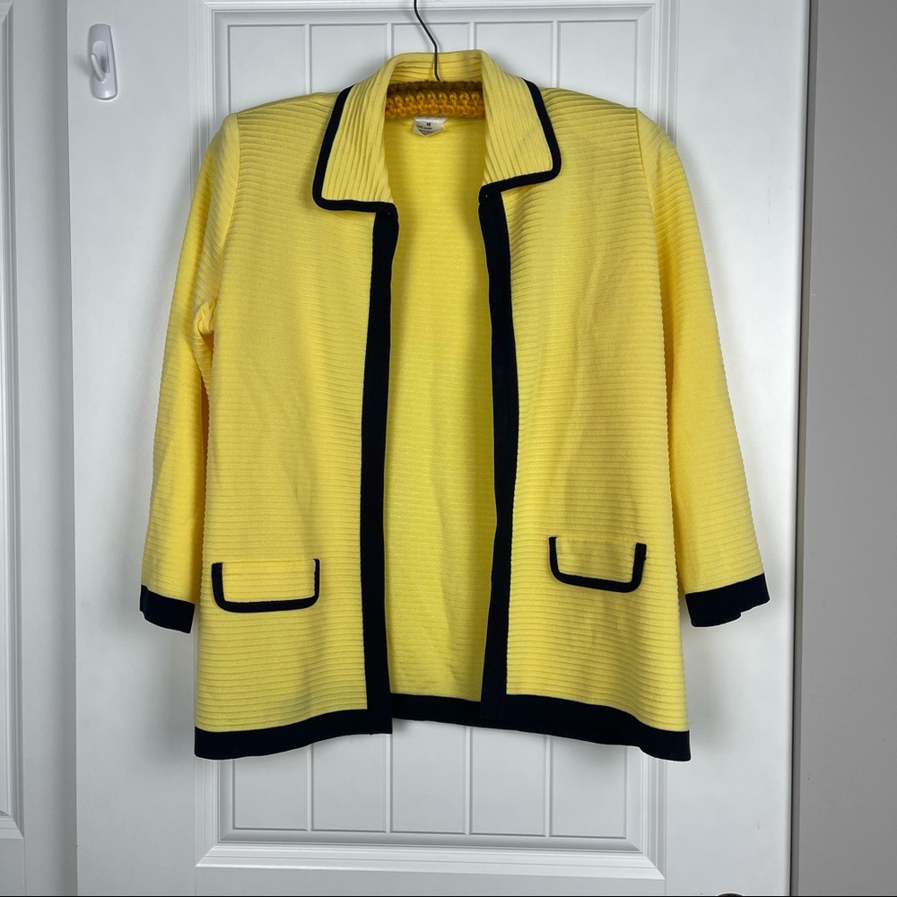 Misook Yellow Sweater Jacket with Black Trim